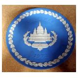 Wedgwood Ceramic Saucers (4), Plate, And Candy Dish With Lid, All Embossed With Floral, Ram, And St.