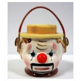 Vintage Metal Coffee Pot With Wood Handle, Ceramic Clown Jar, Decorative Blue China Plate And Royal 