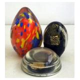 Three Glass Decorative Paperweights With Floral And Abstract Design, Qty 3