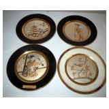 Limited Edition Chokin Art Collectors Plates By Toshinobu Hara, Copper Etchings, Gilded With Silver 