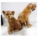 Two Big Cat Sculptures, includes Cheetah, 18" H, And Leopard, 14" H