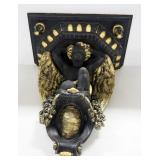 Wood Wall Hanging Shelf With Cherub Figure, 19" H,
