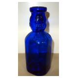 Blue Glass Brookfield Baby Top Jar, Red Glass Pitcher And Bowl, And Brown Glass Leisy Peoria Bottle,
