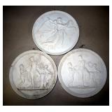 Three Royal Copenhagen Porcelain Bisque Plaques Of Woman With Children (2) And Angel With Child (1),