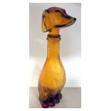 Dachshund Amber Colored Decanter, 14" H And Clear Decanter Of Children Holding Sphere, 12.5" H