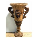 Ceramic Urn Style Pot With Lion Head Motif, 24.5" H x 12" Dia.