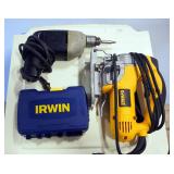 DeWalt Orbital Jigsaw DW331, Black & Decker 3/8" Drill, And Irwin 3/8" -1/2" Bit Set, Powers On