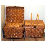 Large Split Wood Picnic Basket Sets With Hinged Cross Handles, 13" x 18" x 15", Qty 7 Sets Of 2