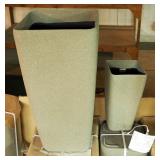 Square Stone Lite Essex Planter Set, Limestone Finish With Water Reservoir Trays, 15", 11", 8" Openi
