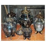 Decorative Tapered Glass Jar With Rose Bud Lids And Rattan Feet, Various SIzes, Qty 5