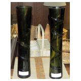 20" Round Olive Green Glass Figure Vases, 4.5" Opening, Qty 44