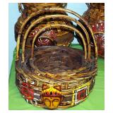 Split Rattan African Themed Basket Assortment Including, 9", 12" & 15" Brown Cross Handled Baskets, 