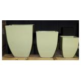 Square Glazed Lite Soho 3 Piece Planter Sets, Antique Cream Finish With Water Reservoir, 15",12", 10