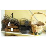 Wire Framed Kitchen Basket Sets, Split Wood And Rattan Split Wood Cross Handled Baskets And More, Qt