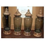 French Styled Resin Based Glass Vases, Antique Bronze & Mocha Finishes, 15" Tapered Vase W/Lid, 10" 