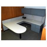 "U" Shaped Lighted Cubicle Styles Office Desk With Upper Storage Cabinets And 4 File Drawers, 70" Hi