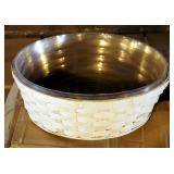 14" Split Bamboo Round Basket Trays With White Finish Includes Plastic Liner, 4.5" Deep, Qty 120