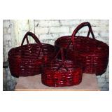 Large Split Rattan Doll Baskets With Wrapped Forked Handle, Sets Of 3, Cranberry Red, Qty 6 Sets
