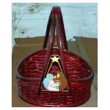 Split Rattan Boat Basket With Forked Handle And Nativity Scene Accent, Sets Of 2, Qty 7 Sets