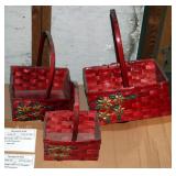 Rectangular Split Bamboo Basket With Cross Handles, Red With Poinsettia Accent, Sets of 3, Qty 6 Set