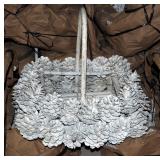 12" Rectangular Bamboo Basket With Handle and Pine Cone Accents, Qty 120