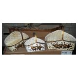 Split Bamboo Boat Basket With Cross Handle, Natural Finish With Gold Poinsettia Design, Sets Of 3, Q