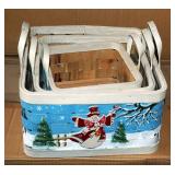 Split Wood Snowman Basket Sets With Ear Handles, Sets Of 3, Qty 60 Sets