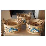Round Split Wood Baskets With Ear Handles, Blue Bird Design, Sets Of 3, Qty 64 Sets