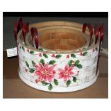 Round SPlit Wood Baskets With Ear Handles, Crackle Poinsettia Design, Sets Of 3, QTy 27 Sets