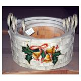 Round Split Wood Baskets With Ear Handles, Bell And Holly Design, Sets Of 3, Qty 53 Sets