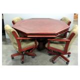 Octagonal Solid Wood Gaming Table With Lid And 4 Upholstered Swivel Chairs On Wheels
