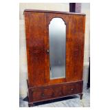 Antique Solid Wood Mirrored Wardrobe / Armoire With Single Drawer, 3-Piece, Veneer Finish, 76" x 47.