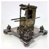 Ornate Metal Fragrance Carriage With Stand, Prince Matchabelli And Coty Glass Fragrance Bottles, Tot