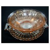 10.5" Pink Glass Footed Bowl And 10" Platter With Handles