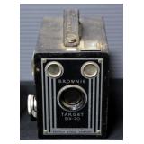 Eastman Kodak Brownie Target Six-20 Vintage Camera And GE Vintage Electric Clock Model 7343, Powers 