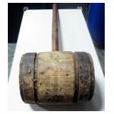 Antique "Strong Man" wood Mallet, Mallet Head 9.75" W x 7.75" Dia. And 28" Handle