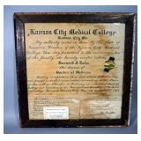 1907 Framed Kansas City Medical College Diploma For Dr. Bernard J. Bohn And Ephemera, Framed Under G