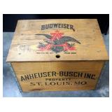 Anheuser Busch Budweiser Wood Crate With Bottle Cap Checker Board Under Lid, 11.25" H x 17.75" W x 1