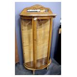 Wood And Glass Curio Cabinet With Curved Glass Sides, 3 Glass Shelves, Mirrored Top Headpiece With W
