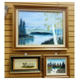 Original Landscape Paintings On Canvas By Damon, Framed, 29" W x 23" H and 14" x 12" And Phyllis Gar