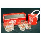 Coca-Cola Branded Ice Serving Dish And Matching Glasses, Ice Bucket, And Bread Box