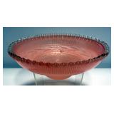 Pink Glass Hanging Bird Bath Bowl/Bird Feeder With Embossed Floral Pattern And Textured Bowl Interio