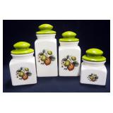 Ceramic Canister Set With Fruit And Floral Design, Sizes Range 7.25" H To 12.5" H, Total Qty 4