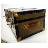 Vintage "Long" Trunk T46 Lock With Brass Corner Guards And Leather Handles, 13" H x 31" W x 16.75" D