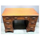 Antique Solid Walnut Office Desk, 7 Drawers, Carved Wood Pulls, Slight Wear, 31" H x 46" W x 24" D