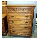 Link-Taylor Mediterranean Oak 5-Drawer Chest Of Drawers, Dovetail Construction, Brass Pulls, 48.5" H