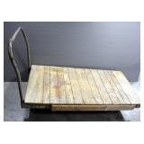Custom Made Wood Platform Cart On Wheels With Removable Steel Handle Bar, Bed Is 59" L x 30" W
