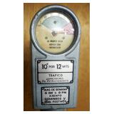 Antique Spanish "Trafico" Coin-Operated Parking Meter On Original Steel Post, 61" Tall