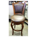 Solid Wood Swivel Bar Stool With Upholstered Seat, Back Height 46", Seat Height 28"