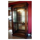 Ornate Wood Display Cabinet With Sliding Glass Door And 4 Adjustable Glass Shelves, 82" X 44" X 18"